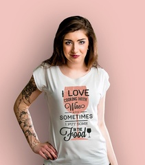 Love cooking with wine t-shirt damski biały s