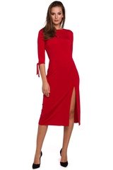 Wizytowa sukienka z rozcięciem na boku w czerwonym kolorze