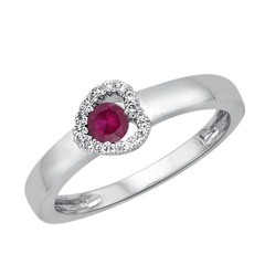 Staviori pierścionek. 16 diamentów, szlif brylantowy, masa 0,07 ct., barwa h, czystość si2. 1 rubin, masa 0,20 ct.. białe złoto 0,585. średnica korony ok. 5,2 mm.   