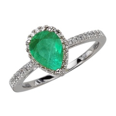 Staviori pierścionek. 35 diamentów, szlif brylantowy, masa 0,19 ct., barwa h, czystość si2. 1 szmaragd, masa 1,35 ct.. białe złoto 0,585. średnica korony ok. 10x8 mm.   