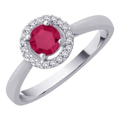 Staviori pierścionek. 16 diamentów, szlif brylantowy, masa 0,10 ct., barwa h, czystość si2. 1 rubin, masa 0,50 ct.. białe złoto 0,585. średnica korony ok. 6,5 mm.   