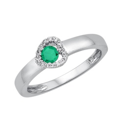 Staviori pierścionek. 16 diamentów, szlif brylantowy, masa 0,07 ct., barwa h, czystość si2. 1 szmaragd, masa 0,15 ct.. białe złoto 0,585. średnica korony ok. 5,2 mm.   