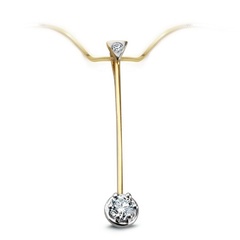 Staviori wisiorek. 2 diamenty, szlif brylantowy, masa 0,13 ct., barwa h, czystość si2. żółte złoto 0,585. wymiary 4x26 mm. grubość 4 mm