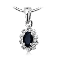 Staviori wisiorek. 10 diamentów, szlif achtkant, masa 0,04 ct., barwa i-l, czystość i2-i3. 1 szafir, masa 0,20 ct.. białe złoto 0,585. wymiary 6,5x8 mm. długość 15 mm.   