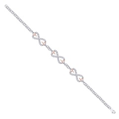 Staviori bransoleta 18cm. 63 diamenty, szlif brylantowy, masa 0,25 ct., barwa h, czystość si2. białe, różowe złoto 0,585. wymiary 9x23 mm. szerokość 3,9 mm.   