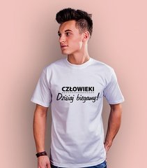 Człowieki, dzisiaj biegamy! t-shirt męski biały xxl