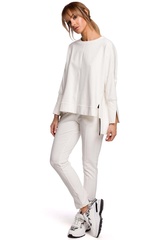 Wygodna prosta bluza z lampasem - ecru