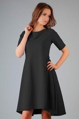 Czarna elegancka rozkloszowana sukienka z wydłużonym tyłem