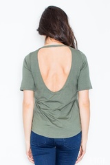 Oliwkowy t-shirt z wycięciem na plecach