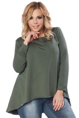 Ciemnozielona bluzka z wydłużonym tyłem plus size