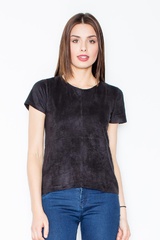 Czarny zamszowy t-shirt z suwakiem na plecach