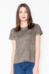 Oliwkowy zamszowy t-shirt z suwakiem na plecach