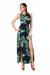 Sukienka maxi bez rękawów w tropikalny wzór