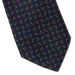 Elegancki granatowy krawat bigi w czerwono-niebieskie kwiaty i liście