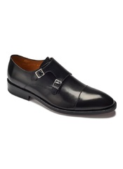 Eleganckie czarne skórzane buty męskie podwójne monki 39