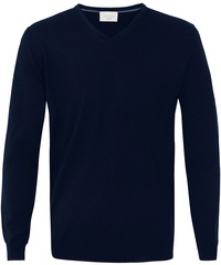 Sweter / pulower v-neck z wełny z merynosów granatowy s