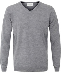 Sweter / pulower v-neck z wełny z merynosów szary s