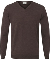 Sweter / pulower v-neck z wełny z merynosów w kolorze kasztanowym s