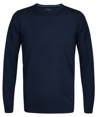 Elegancki granatowy sweter prufuomo originale z delikatnej wełny merynosów z okrągłym kołnierzem s