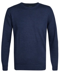 Elegancki niebieski sweter prufuomo originale z delikatnej wełny merynosów z okrągłym kołnierzem s