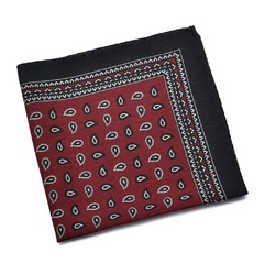 Wełniana bordowa poszetka w paisley z granatową obwódką