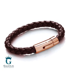 Brązowa bransoleta męska ze skóry t659 rose gold