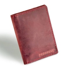 Czerwony cienki portfel ze skóry naturalnej z bilonem slim wallet brodrene sw04