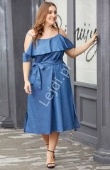 Jeansowa sukienka z falbanami plus size