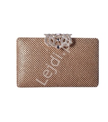 Elegancka złota torebka z ażurowym zapięciem z kryształkami x87
