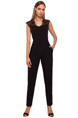 Kombinezon elegancki z koronką - czarny