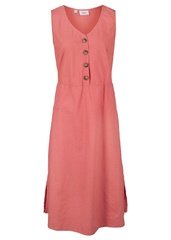 Sukienka lniana  z plisą guzikową bonprix rabarbarowy