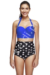 Bikini w stylu retro z majtkami  w kropki plus size, chabrowe 747