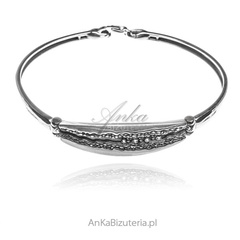 Bransoletka   srebrna oksydowana  virginia z cyrkoniami typu bangle
