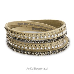 Bransoletka swarovski multistrands rock z  beżowej alcantary oraz ekskluzywnych kryształów swarovski
