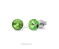 Kolczyki srebrne swarovski candy studs  small w kolorze peridot.