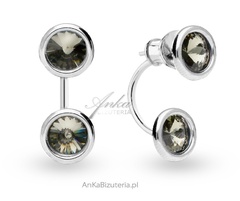 Kolczyki srebrne swarovski gavia - podusznice w kolorze black diamond - 2 w 1