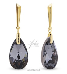 Kolczyki srebrne pozłacane swarovski lacrima w kolorze siliver night