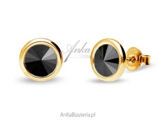 Kolczyki srebrne pozłacane swarovski tiny bonbon studs w kolorze jet