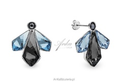 Kolczyki srebrne falena w kolorze silver night oraz aquamarine