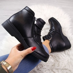 Botki damskie na koturnie ocieplane czarne ladies style