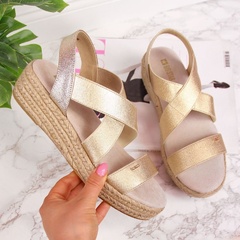 Sandały damskie espadryle na platformie złote big star hh274414