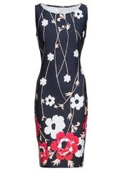 Sukienka ołówkowa w kwiatowy deseń bonprix czarno-biel wełny - różowy w kwiaty