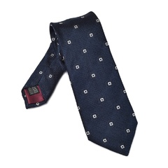 Elegancki granatowy krawat van thorn z grenadyny w kwadraty