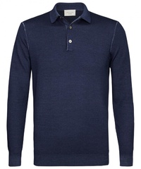 Granatowy sweter w stylu polo - wełna organiczna s