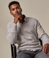 Jasnoszary sweter męski w serek 100% wełna merino s