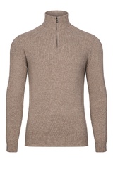 Brązowy sweter z wełny merynos z suwakiem 7xl