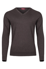 Czekoladowy sweter męski z wełny merino w serek  xxs