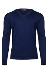 Niebieski sweter męski z wełny merino w serek xxs