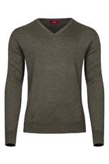 Oliwkowy sweter męski z wełny merino w serek  xxs