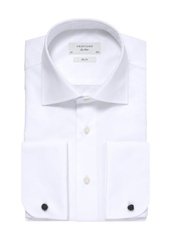 Biała koszula męska taliowana (slim fit) z mankietami na spinki 46